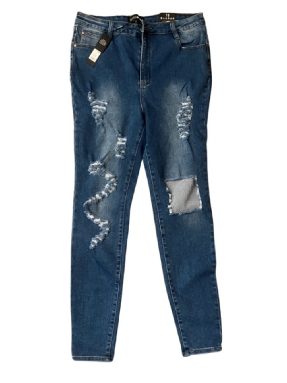 Fashion Nova Tall Teen Fever Dark Blue Distressed Jeans Size 15